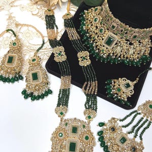 Bridal Gold Plated complete set, Nauratan, Pakistani Indian jewelry,  Bollywood wedding jewelry.