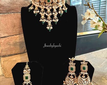 necklace set, Indian v shape necklace, waterfall necklace set, Pakistani jewelry, Indian jewelry, Bollywood jewelry, desi wedding jewelry.
