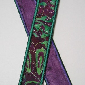 Purple and green batik bookmark dark green trim image 1