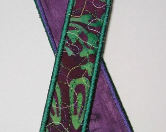 Purple and green batik bookmark - dark green trim