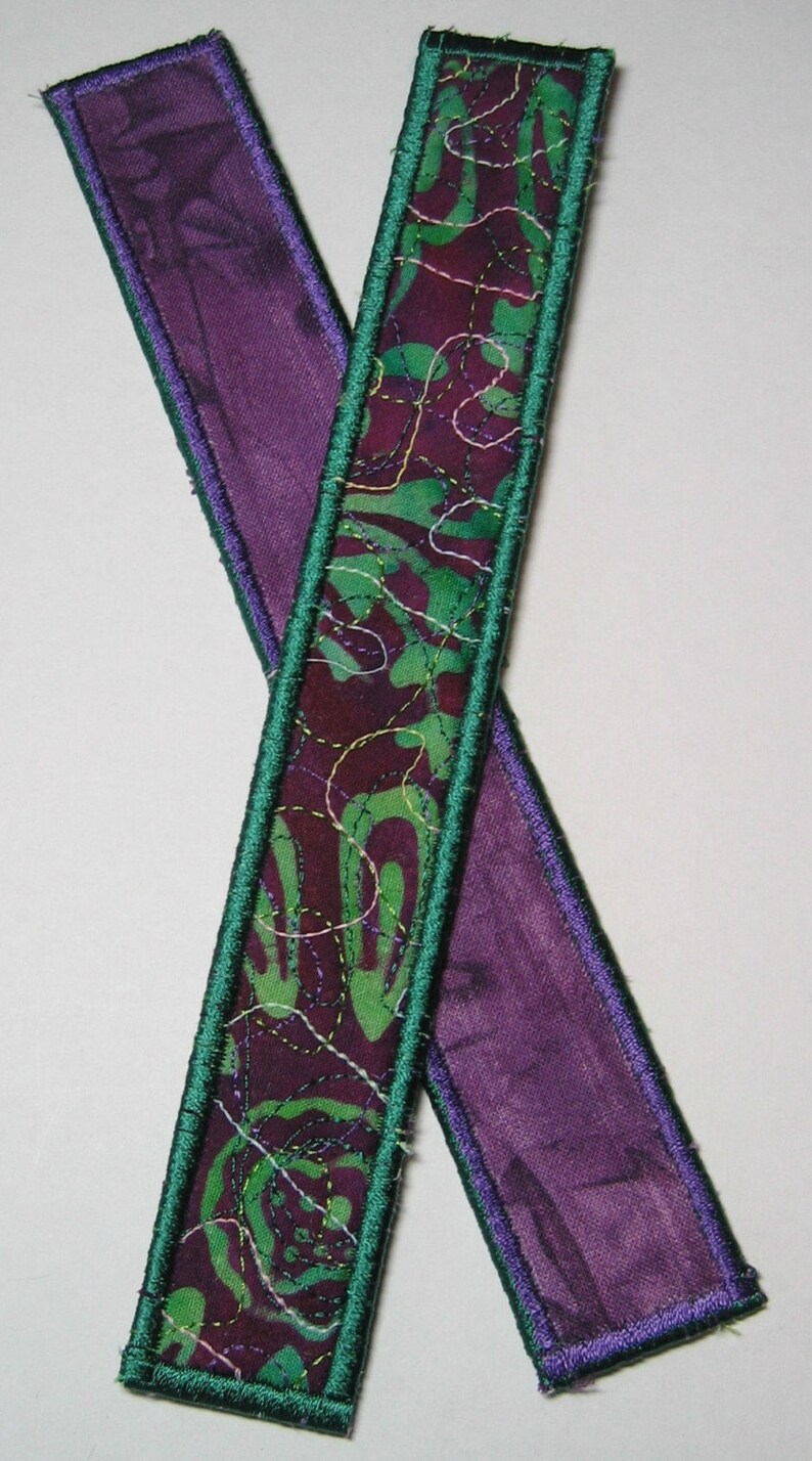 Purple and green batik bookmark dark green trim image 1