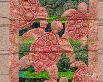 Turtle art quilt wall hanging