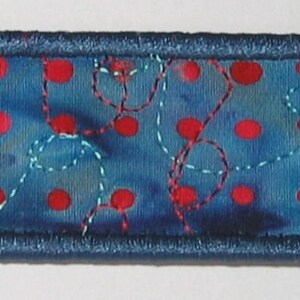 Red spot bookmark on blue batik image 3