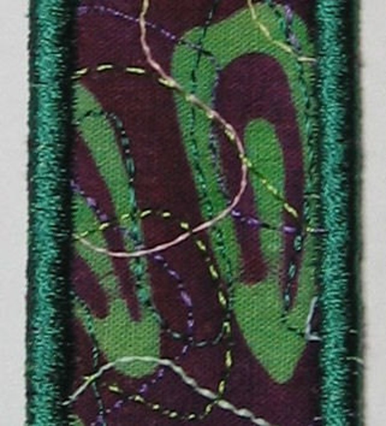 Purple and green batik bookmark dark green trim image 5