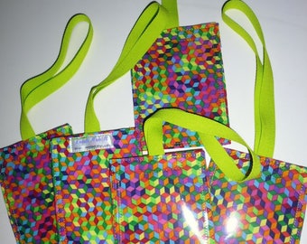 Multi-colored tumbling blocks fabric luggage tag