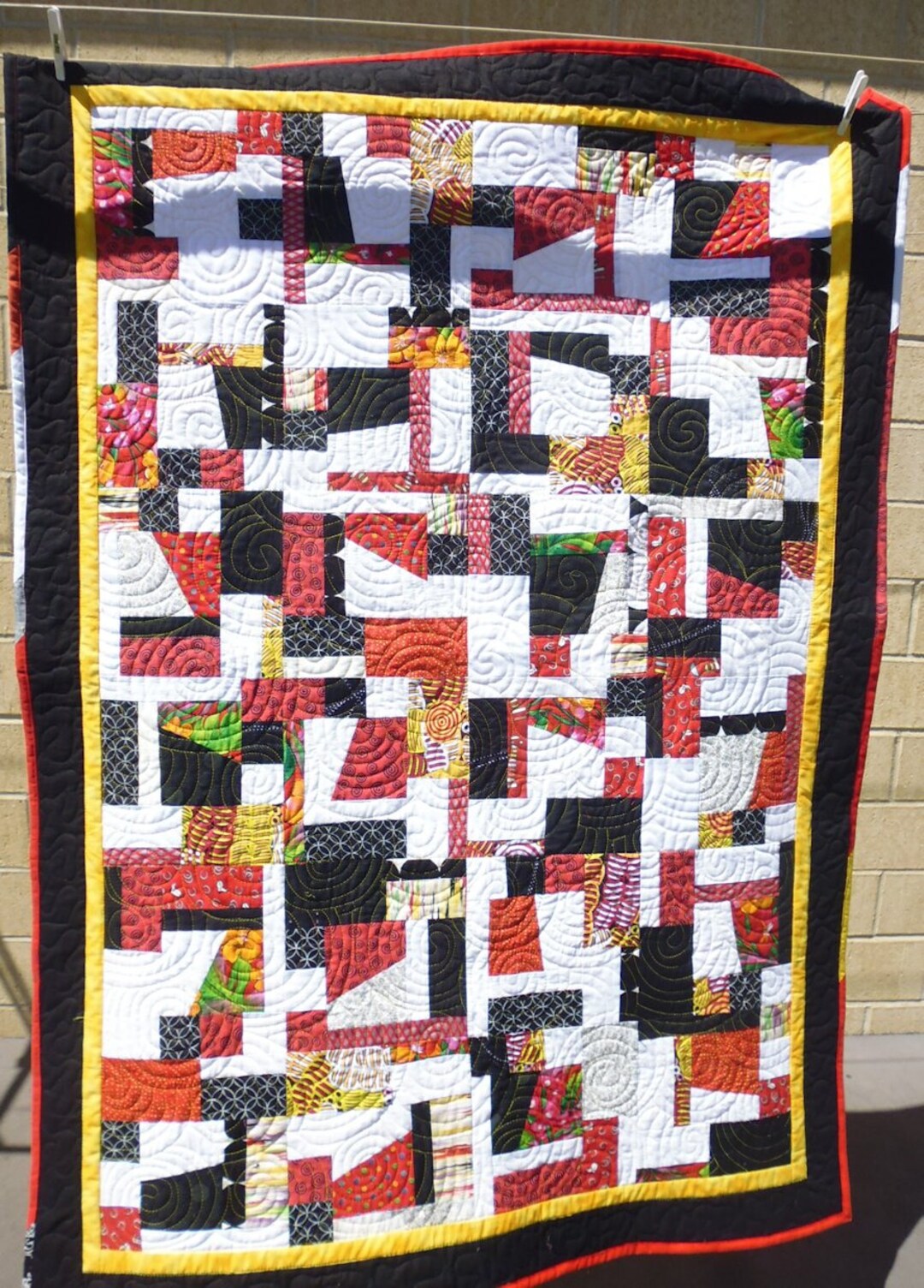 Crazy Red, Black, and White Lap Quilt - Etsy