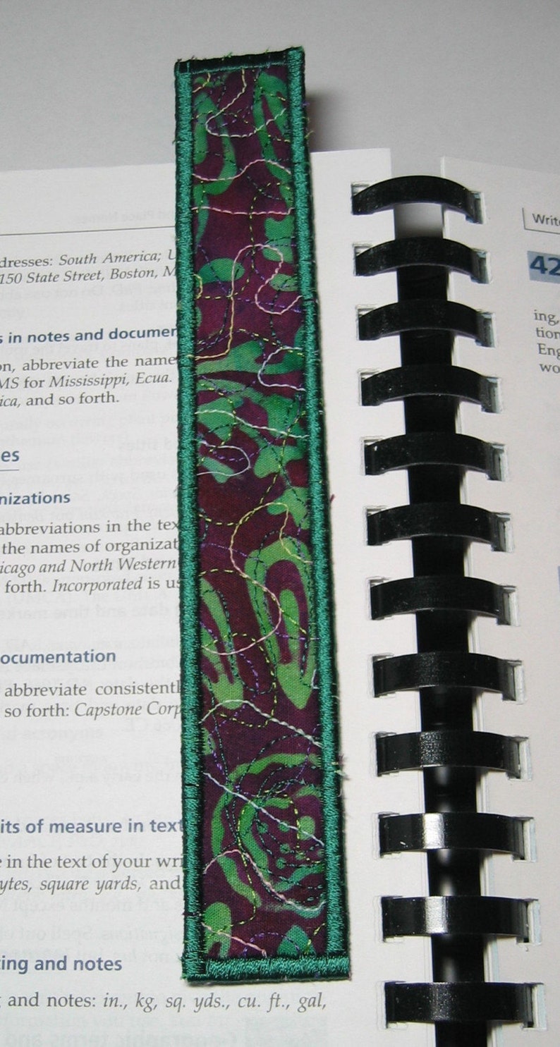 Purple and green batik bookmark dark green trim image 2