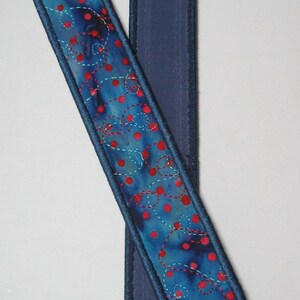 Red spot bookmark on blue batik image 2