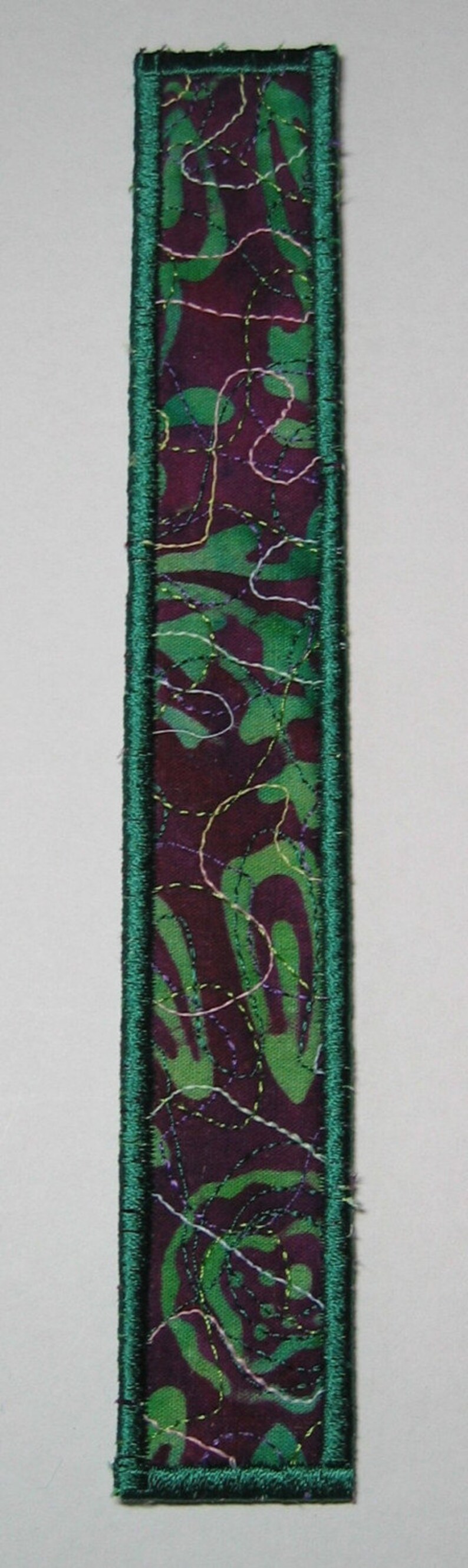 Purple and green batik bookmark dark green trim image 3