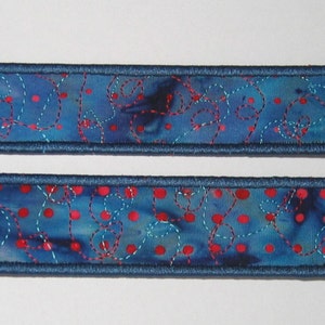 Red spot bookmark on blue batik image 1