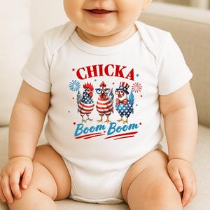 Chicka Boom Boom Baby Romper, First 4th July Baby Bodysuit, American Flag Cute Kids Clothing, Birthday Gifts for Kids, Funny Kids Tee, 58