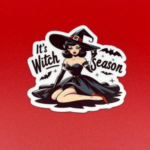 It&#39;s Witch Season, Vintage Witch Halloween Sticker - Waterproof Glossy Vinyl