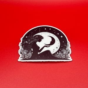 Moon and Mother Earth, Witch Sticker - Waterproof Glossy Vinyl
