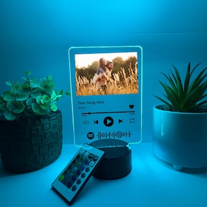 Custom Personalized Photo Song Framed Lyrics Music Album Cover Picture LED 16 Colors Light Up Stand Anniversary Wedding, Couple, Family Gift