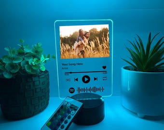 Custom Personalized Photo Song Framed Lyrics Music Album Cover Picture LED 16 Colors Light Up Stand Anniversary Wedding, Couple, Family Gift