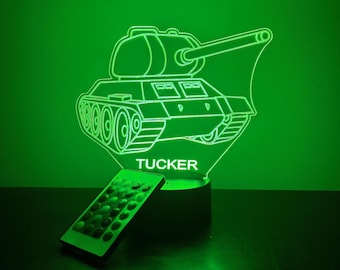 Tank Light Up, Personalized Gift, 16 Color LED Night Light Lamp, FREE Engraving, Remote Control, Best Gift