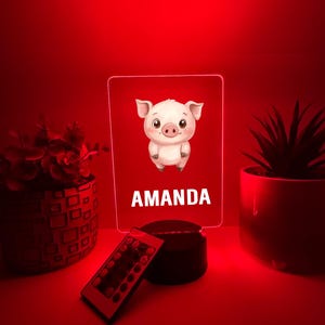 Letrero LED personalizado con nombre, lámpara de mesa con luz nocturna, diseño de cerdo y animal de granja, para niños, niñas y bebés, decoración para habitación infantil