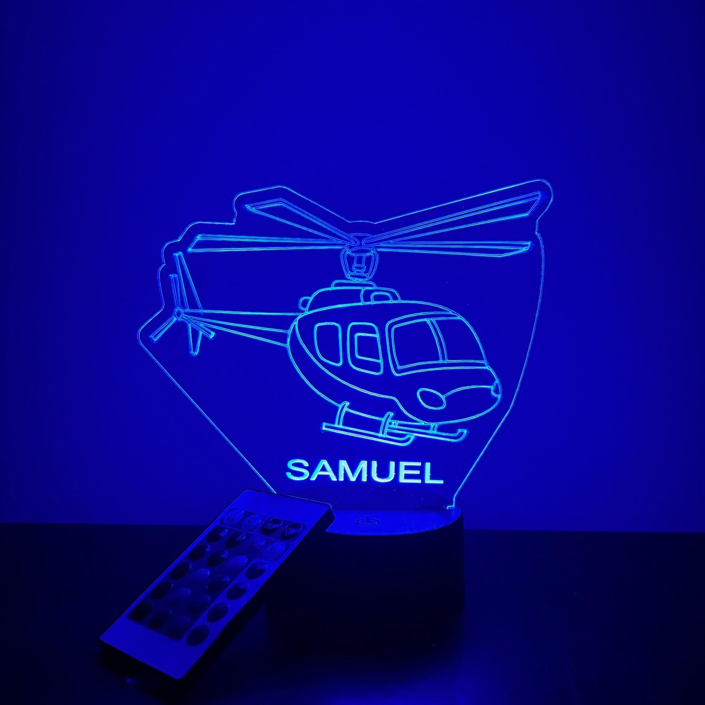 Helicopter Light Up, Personalized Gift,16 Color LED Night Light Lamp, FREE Engraving, Remote Control, Pilot's Gift