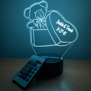 Teddy Bear in a Heart Box LED Personalized Lamp
