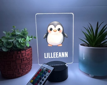 Cute Custom Personalized Name LED Stand Sign Night Light Up Table Lamp Artic Animal Penguin Lamp Boys Girls Kids Baby Nursery Room Decor