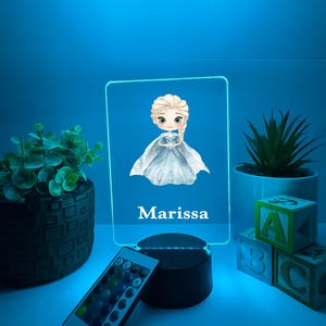 Princess Night Light Up LED Table Lamp Energy Efficient Princess Girls Kids Home Room Decor Personalized FREE Engraved 16 Colors & Remote
