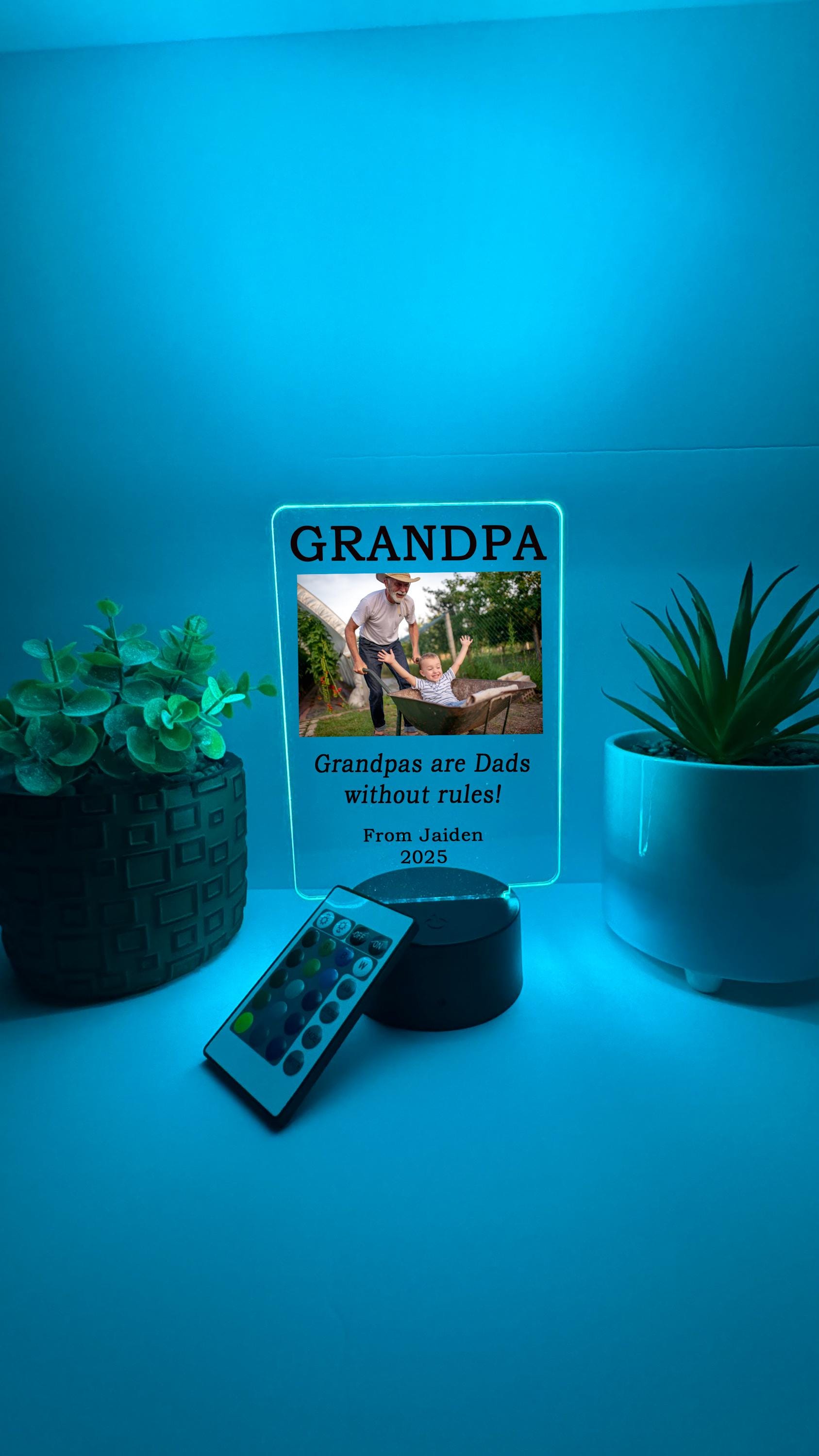 Custom Photo Your Picture LED Stand Light Up Lamp Grandpa Love You Grandfather Engraved Free Personalized Message Perfect Father's Day Gift!