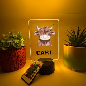 Cartoon Highland Cow Animal LED Lamp Room Decor Name Night Light LED Personalized 16 Color Options, Gift, Centerpiece, Too Cute To Resist