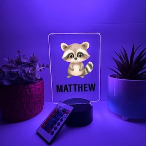 Letrero LED personalizado con nombre, lámpara de mesa con luz nocturna, diseño de mapache, panda, basura, para niños y niñas, decoración para habitación infantil