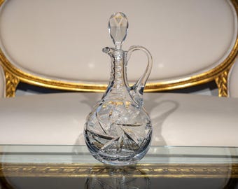 Crystal Cut Glass Pitcher with Stopper, 32x15 cm, Elegant Vintage Decanter