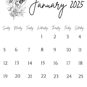 2025 Floral Calendar, 2025 Complete Floral Calendar Digital Download