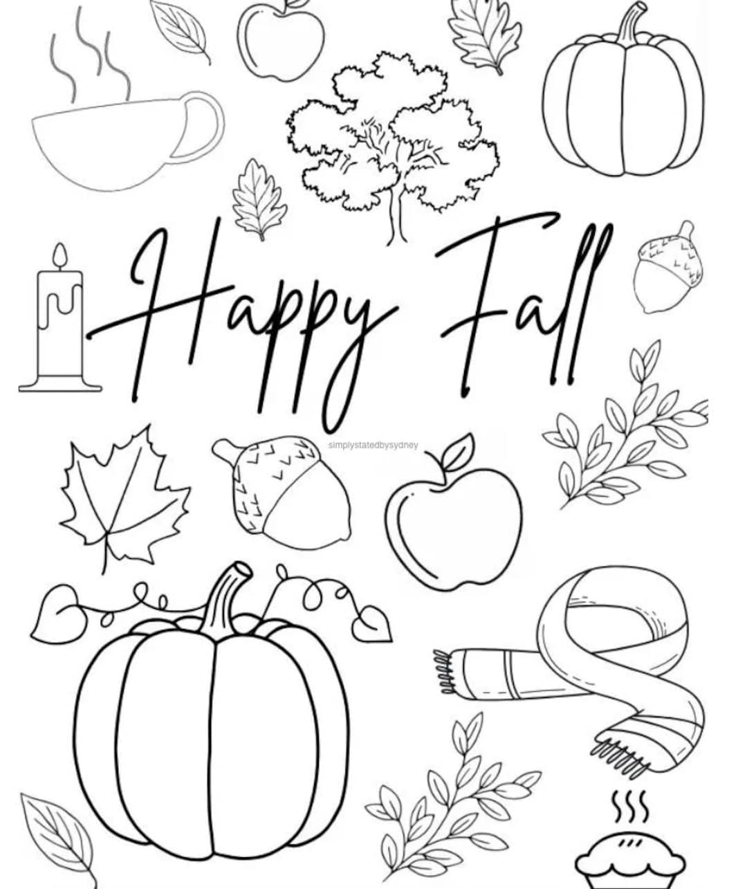 Happy Fall Coloring Page Digital Download Etsy