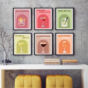 Digital Downloads / Set of 6 Editable Prints / Editable Cocktail wall art / Bar cart decor / Printable bar art / A3, A2 & A1 size options