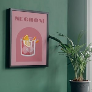 Negroni/ Pobieranie cyfrowe / Edytowalna sztuka ścienna z koktajlami / Dekoracja wózka barowego / Wydrukowana sztuka barowa / Opcje formatu A3, A2 i A1