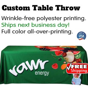 Custom Table Throw with Business Logo - Ships Next Day Made in USA - Wrinkle-Free Polyester - Custom Table Runner for Tradeshow, Promotion