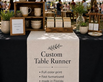 Custom Logo Table Runner | Linen Vendor Booth Display, Craft Fair Banner, Business Print