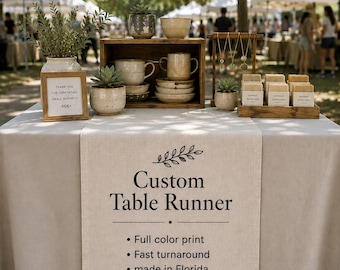 Custom Linen Table Runner, Personalized Wedding Fabric Sign Decor