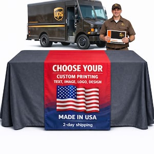 48h UPS shipping - Custom Table Runner: Personalized Logo, Wrinkle-Resistant Polyester