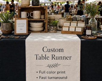 Custom Linen Table Runner, Full Color Print, Personalized Event Decor