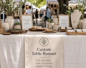 Custom Linen Table Runner | Personalized Business Banner for Events, Trade Shows