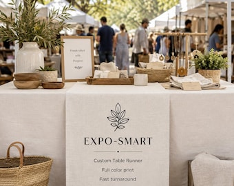 Custom Logo Linen Table Runner | Full Color Business Banner for Market Booths