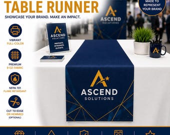 Custom Logo Table Runner, Full Color Print, Business Event Decor