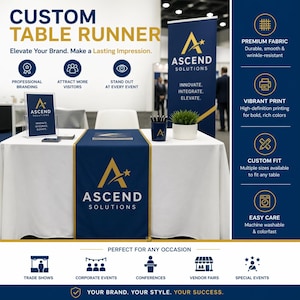 Custom Logo Table Runner | polyester wrinkle-free all-over print  water-resistant