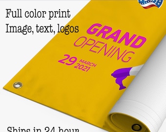 Custom Vinyl Banner 3x8 ft, next day production, full color printing, weatherproof free grommets, custom banner, vinyl printing in any size