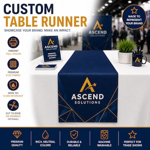 Custom Logo Table Runner, Event Display polyester wrinkle-free all-over print  water-resistant