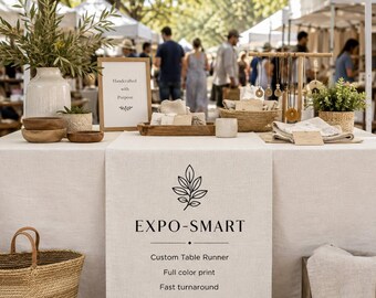 Custom Branded Linen Table Runner, Full Color Print, Vendor Booth Display
