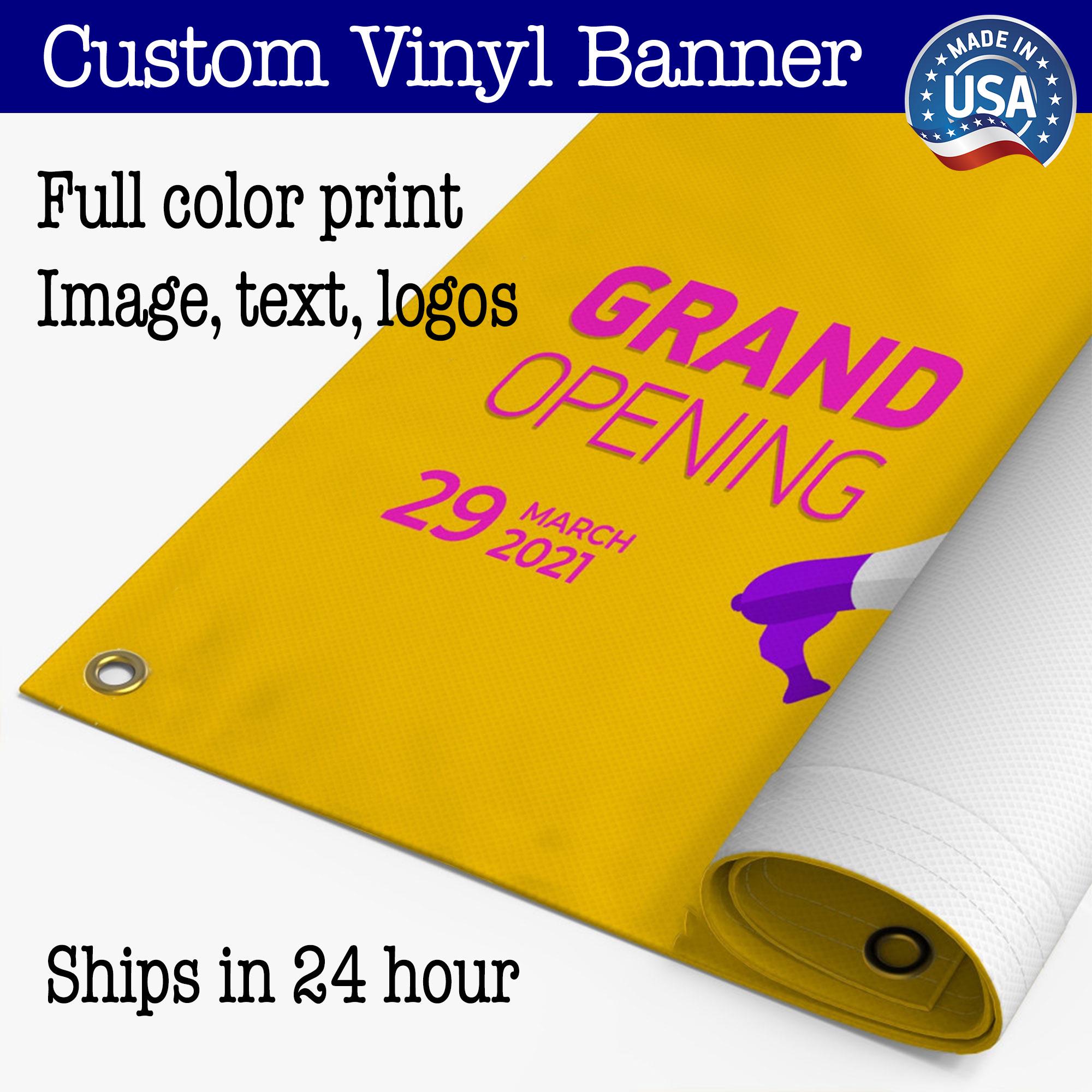 Custom Vinyl Banner 3x6 ft, next day production, full color printing, weatherproof free grommets, custom banner, vinyl printing in any size
