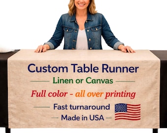 Custom linen table runner, all over Print full-color printing, 100% waterproof