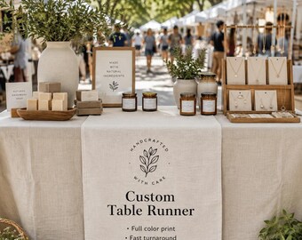 Custom Linen Table Runner | Full Color Logo Print, Trade Show Booth Decor