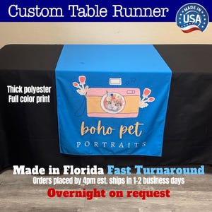 Custom Brand Logo Table Runner 1-2 day shipping  Pop Up Shop Display  Personalized Tablecloth Logo Tradeshow Business Vendor Display Show