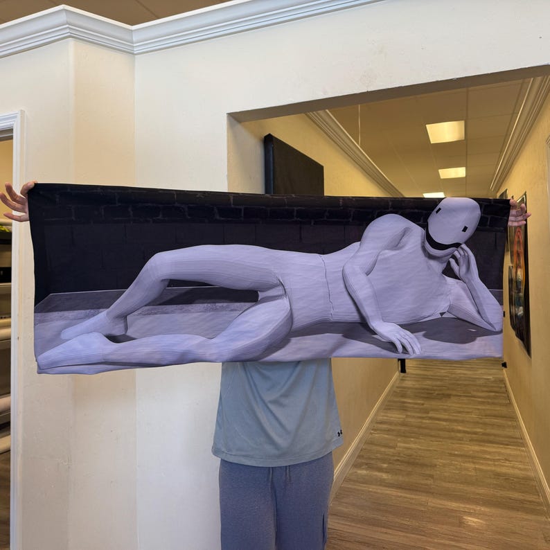 Custom Body Pillowcase a man holding up a large picture of a woman